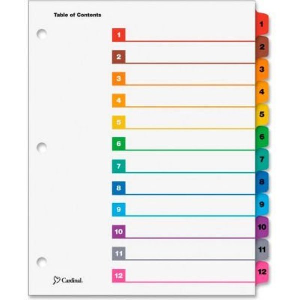 Cardinal Brands Cardinal OneStep Printable T.O.C. Divider, Printed 1 to 12, 9"x11", 12 Tabs, White/Multicolor 61218